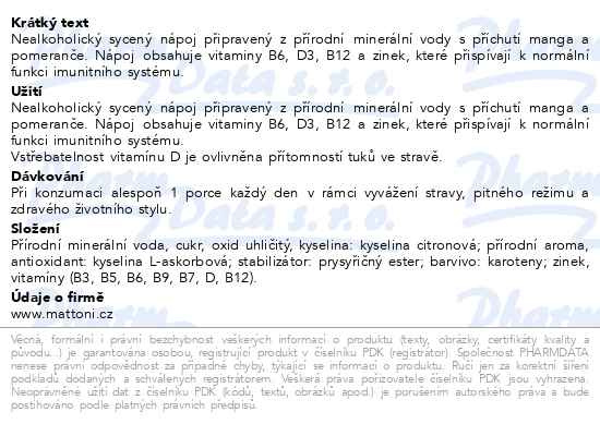 Příbalový leták - Mattoni Imuno mango pomeranč 0.7l