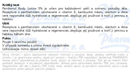 Příbalový leták - Panthenol Galenika Dexpantenol 5% Body Lotion 250ml
