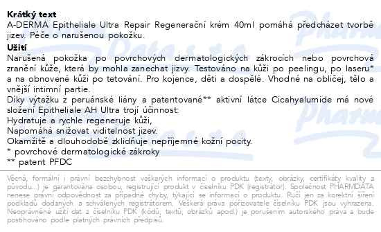 Příbalový leták - A-DERMA Epitheliale Ultra Repair Regenerační krém 40ml