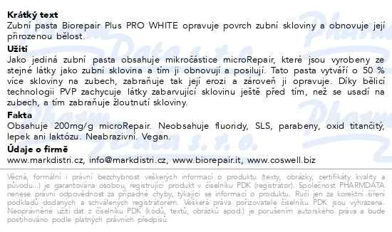 Příbalový leták - Biorepair Plus Pro White zubní pasta 75ml