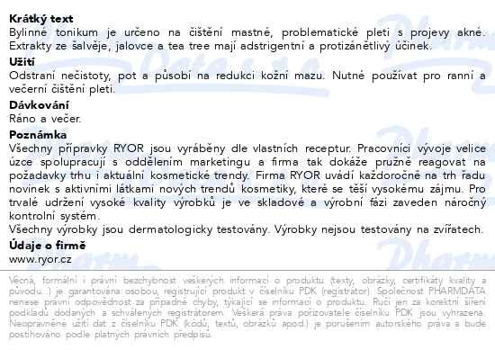 Příbalový leták - RYOR Aknestop bylinné tonikum na problematickou pleť 200ml