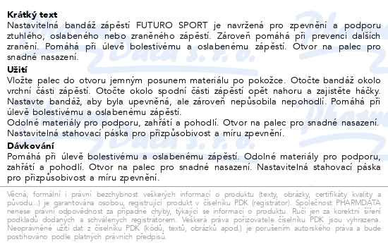 Příbalový leták - 3M FUTURO Zápěstní bandáž nastavitelná SPORT