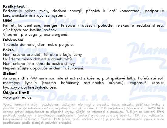 Příbalový leták - Ashwagandha forte indický ženšen Galmed cps 120