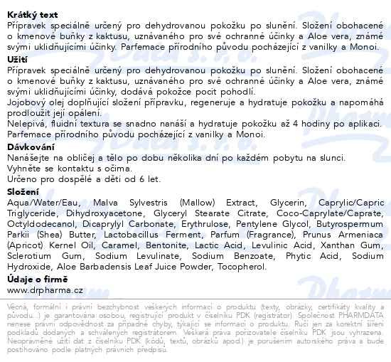 Příbalový leták - BIOREGENA Mléko po opalování BIO 125ml