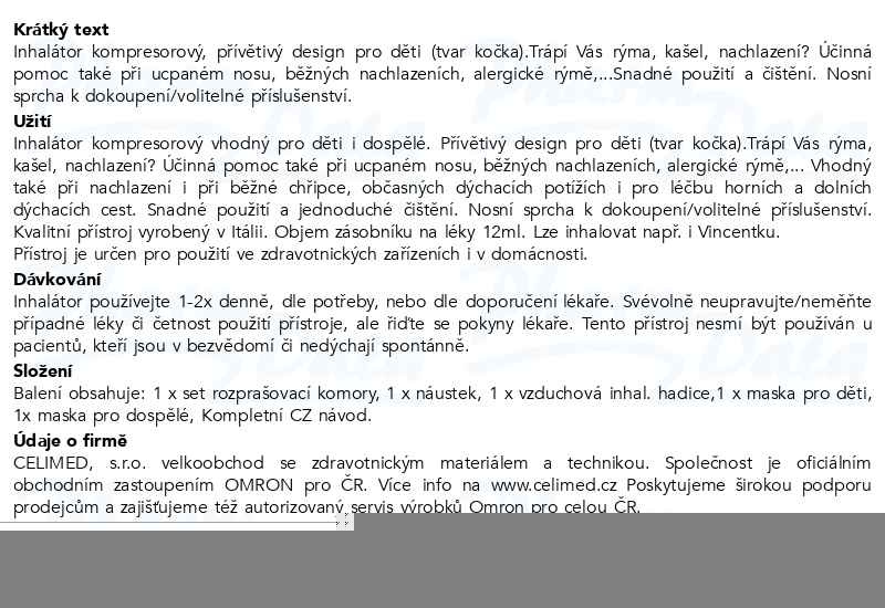 Příbalový leták - Inhalátor Nami Cat OMRON C303K barva modrá