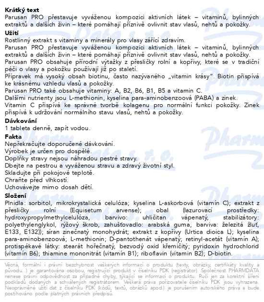 Příbalový leták - Parusan pro zdravé vlasy tbl.42