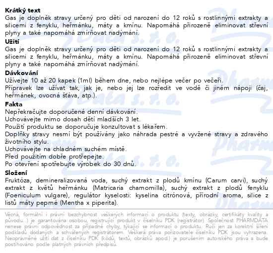 Příbalový leták - Gas 0R+ 30ml Pharmalife