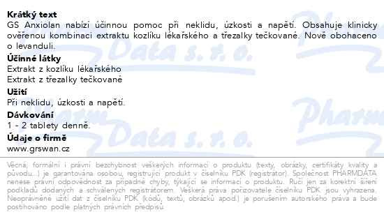 Příbalový leták - GS Anxiolan s levandulí 30 tablet