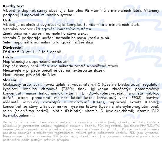 Příbalový leták - Vibovit Toys želé bonbóny multivitamín 50ks