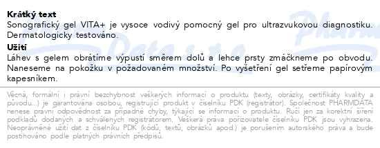 Příbalový leták - VITA+ sonografický gel 250ml