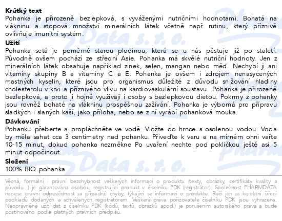 Příbalový leták - Allnature Pohanka BIO 500g