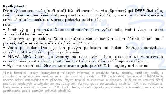 Příbalový leták - Nivea Men Deep Collection Dárková sada