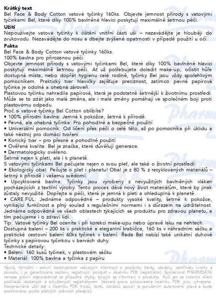 Příbalový leták - Bel Face&Body Cotton vatové tyčinky sáček 160ks