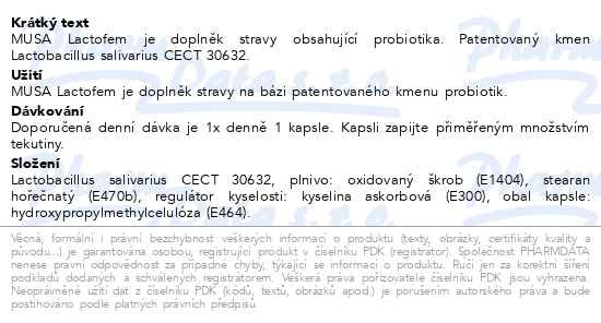 Příbalový leták - MUSA Lactofem 30 kapslí