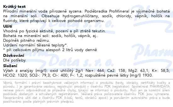 Příbalový leták - Poděbradka ProMineral 700ml