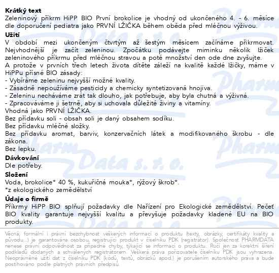 Příbalový leták - HiPP ZELENINA BIO První brokolice 125g