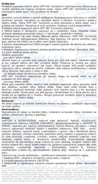 Příbalový leták - HiPP MLÉKO HA Combiotik 600g