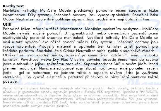 Příbalový leták - Inkontinenční kalhotky MOLICARE MOBILE 10 kapek XL 14ks