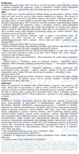 Příbalový leták - HiPP MLÉKO Comfort speciální kojenecká výživa 600g
