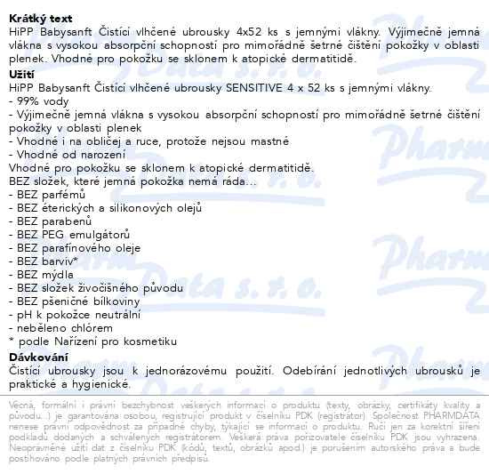 Příbalový leták - HiPP BABYSANFT Čistící vlhčené ubrousky bez parfemace 4x52ks