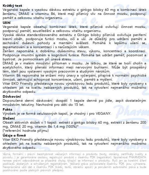 Příbalový leták - Vitar EKO Ginkgo biloba + zelený čaj 60 kapslí