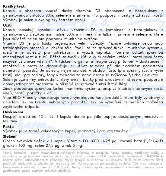 Příbalový leták - Vitar EKO Vitamin D3 1000 IU + Betaglukan 60 kapslí
