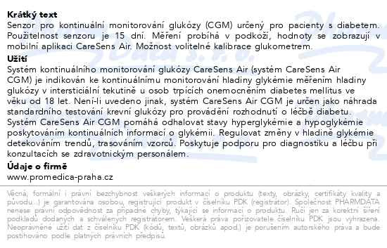 Příbalový leták - CareSens Air Systém kontinuál.monitorování glukózy