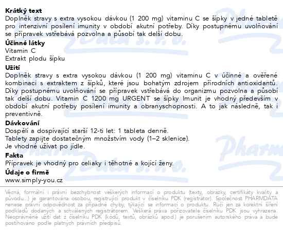 Příbalový leták - Vitamin C 1200 mg URGENT se šípky Imunit 90+30 tbl