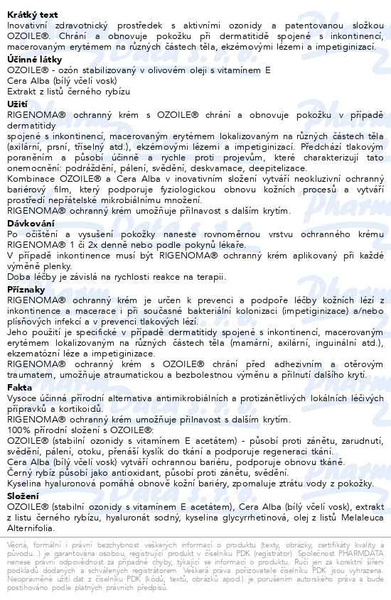 Příbalový leták - RIGENOMA ochranný krém 100ml