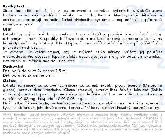 Příbalový leták - Fytofontana V-STOP sirup JUNIOR 3r+ jahoda 100ml