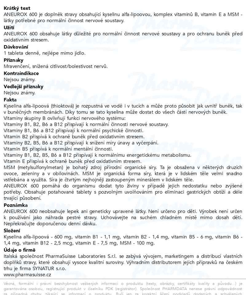 Příbalový leták - ANEUROX 600 PharmaSuisse tbl.30