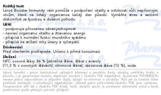 Příbalový leták - LEROS Immunity Booster zázvor&acerola 100ml