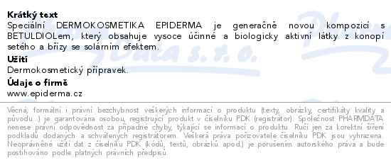 Příbalový leták - EPIDERMA bioak CBD krém při projevech Lupénky 75ml