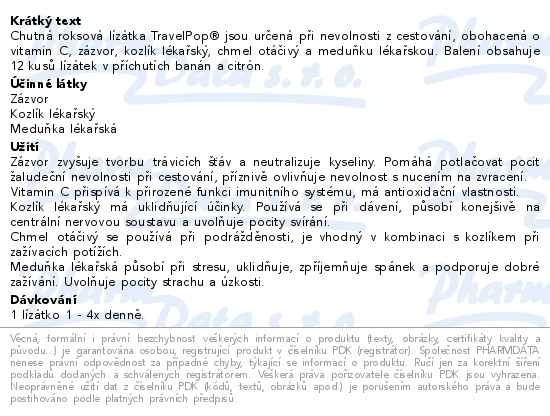 Příbalový leták - VitaHarmony TravelPop při cestovní nevolnosti 12ks