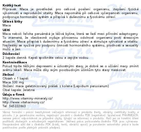 Příbalový leták - VitaHarmony Maca 530mg 90 kapslí