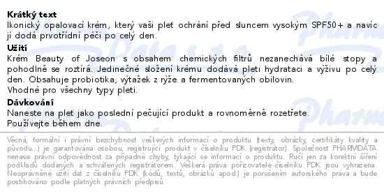 Příbalový leták - Beauty of Joseon opalovací krém SPF50+ 50ml