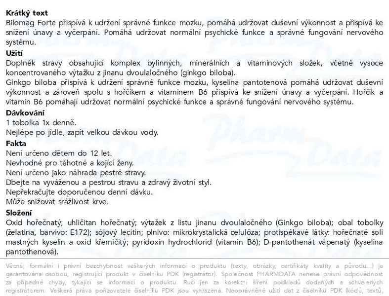 Příbalový leták - Bilomag FORTE+25% navíc 120 tobolek