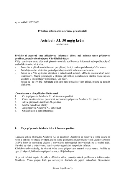 Příbalový leták (SUKL) - Aciclovir AL Krém drm.crm.1x2g/50mg