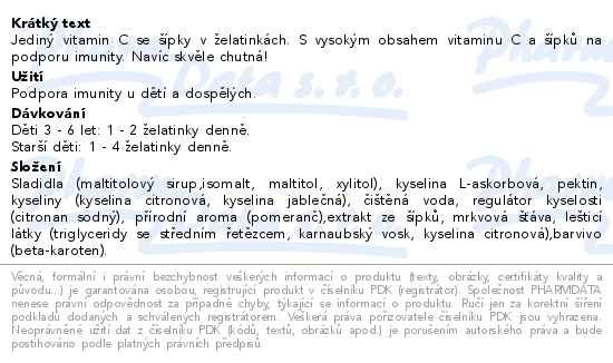 Příbalový leták - GS Céčko XXL se šípky želatinky bez cukru  50+30ks