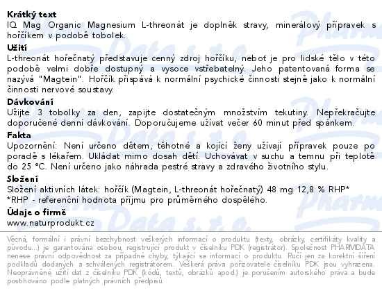 Příbalový leták - IQ Mag Organic Magnesium L-threonate tob.90