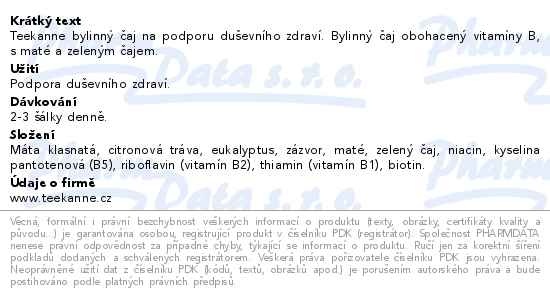 Příbalový leták - TEEKANNE Vitalita a Koncentrace s vitamínem B5, 10x1.8g