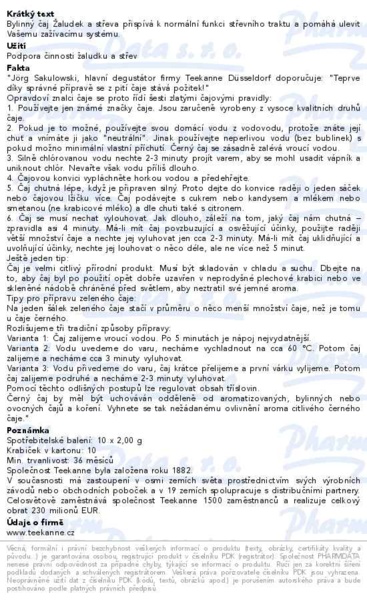 Příbalový leták - TEEKANNE Žaludek a střeva 10x2g