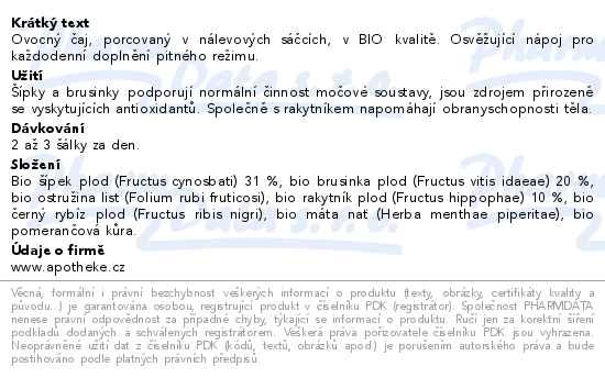 Příbalový leták - Apotheke BIO Brusinkový s rakytníkem čaj 20x1.8g