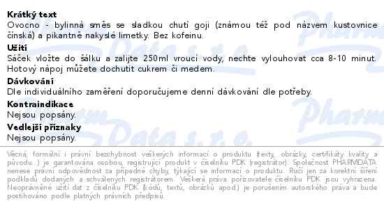 Příbalový leták - Čaj Majestic Tea Goji+Limetka 20x2.5g Biogena