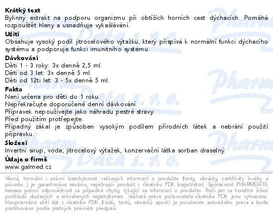 Příbalový leták - Sirup jitrocelový 325g Galmed