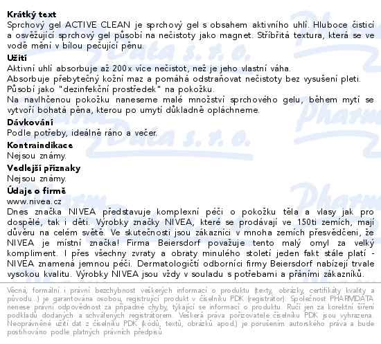 Příbalový leták - NIVEA MEN Sprchový gel pro muže 3 v 1 Active Clean 250ml