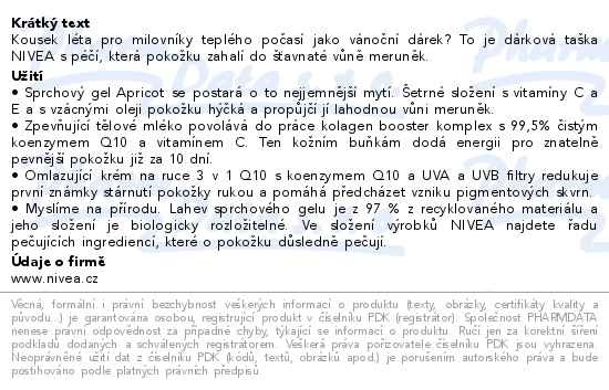 Příbalový leták - Nivea Q10 & Vitamin Care Moments of Joy Dárková sada