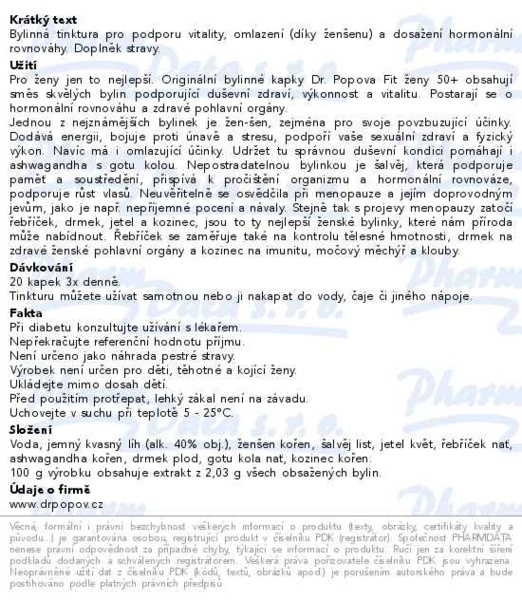 Příbalový leták - Dr.Popov Kapky bylinné Fit ženy 50+ 50ml