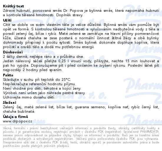 Příbalový leták - Dr.Popov Čaj Zdravé hubnutí 20x1.5g