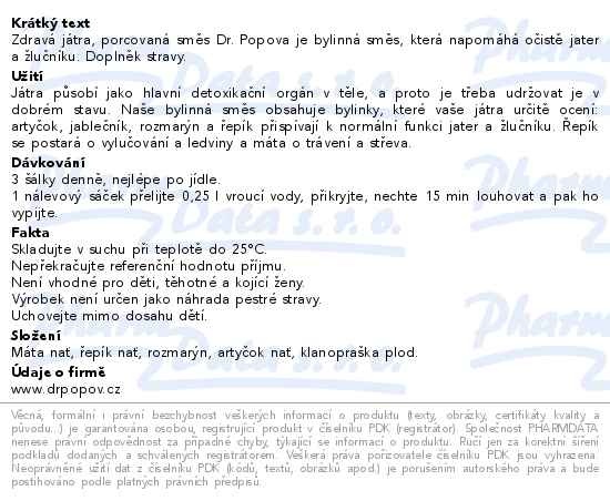 Příbalový leták - Dr.Popov Čaj Zdravá játra 20x1.5g
